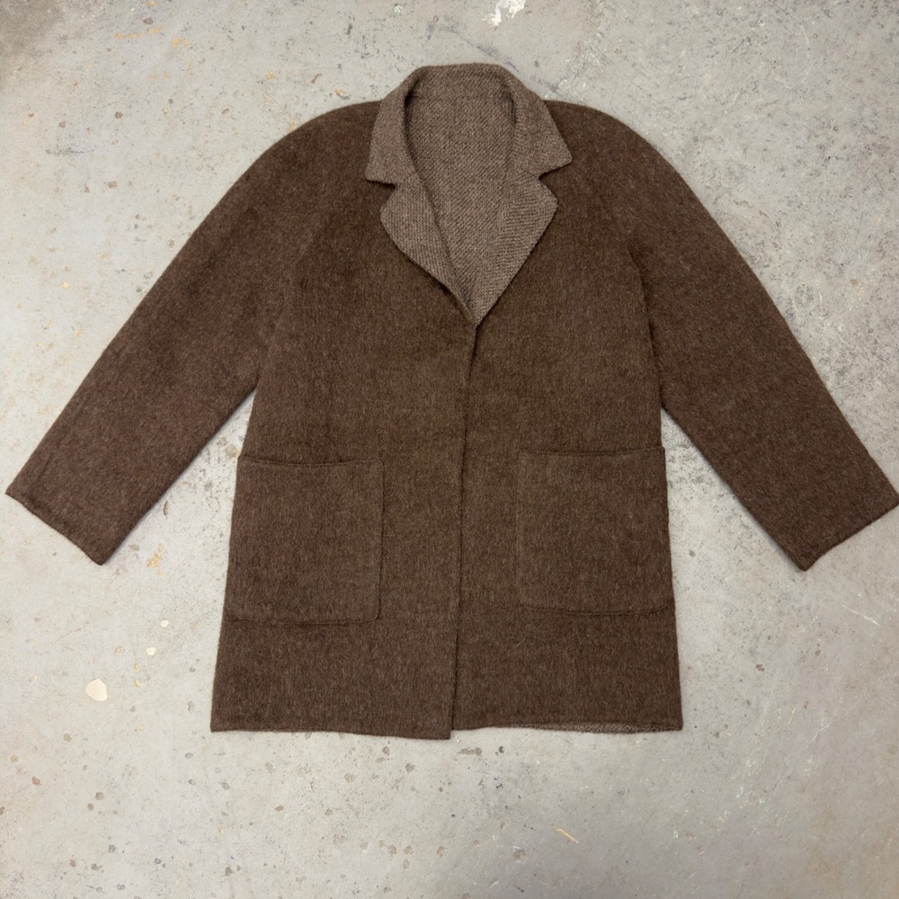Peruvian Connection Reversible Alpaca Wool Coat Brown Mid Length Medium